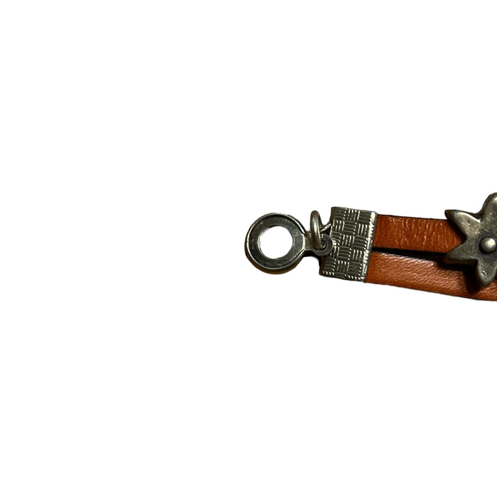 Orange Brown Leather Flower Slide Bracelet - Picture 6 of 6
